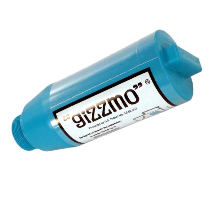 Blue Gizzmo pool skimmer plug designed to protect skimmers from freeze damage during winterization.