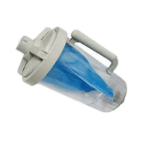 Pool leaf canister with a clear chamber and blue internal mesh designed to trap debris before it reaches the pump.